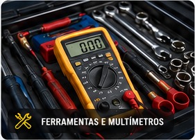 Multímetro e ferramentas utilizadas em serviços de auto elétrica